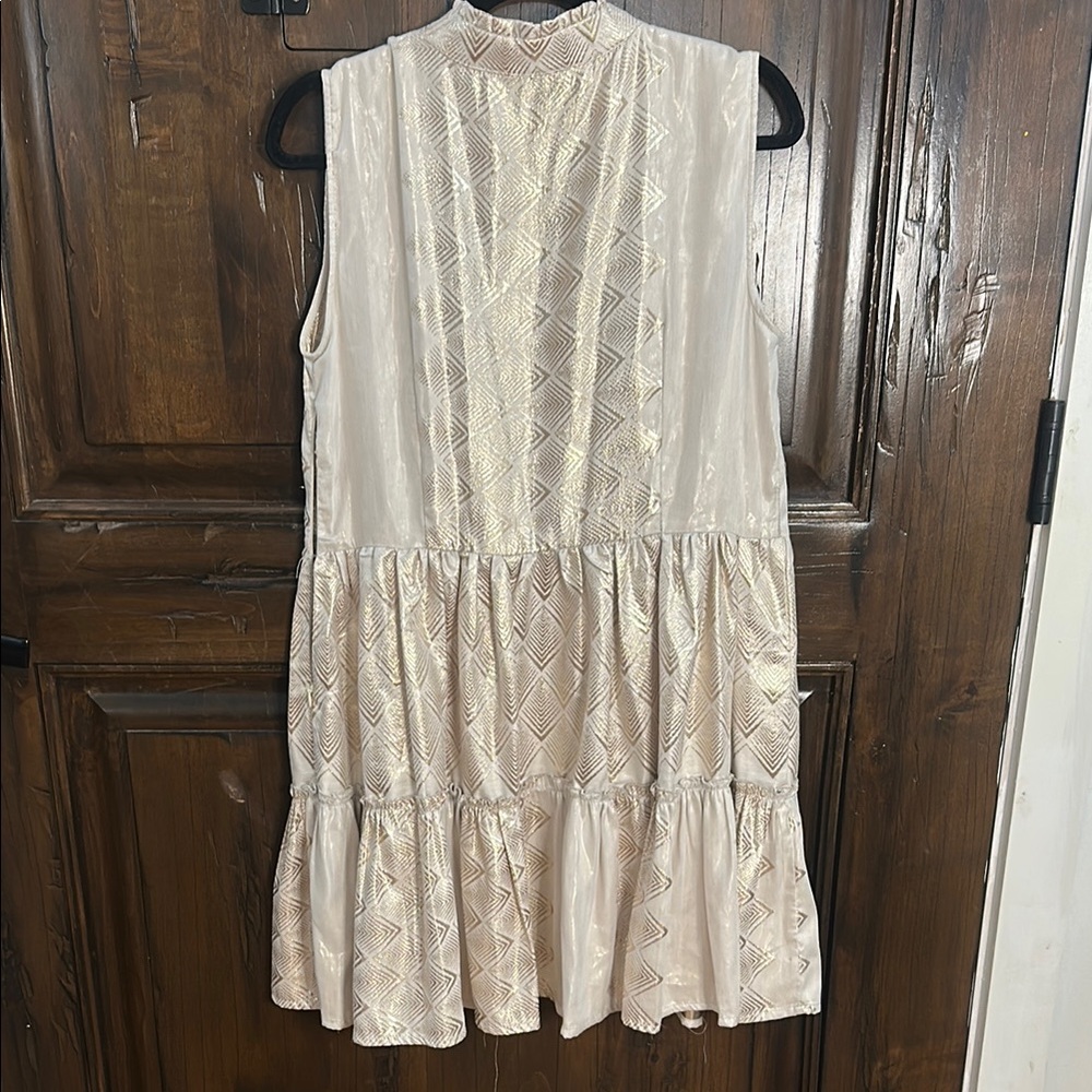 Cream Mini Sundress with Tiered Ruffles and Mandarin Collar - Picture 5 of 8